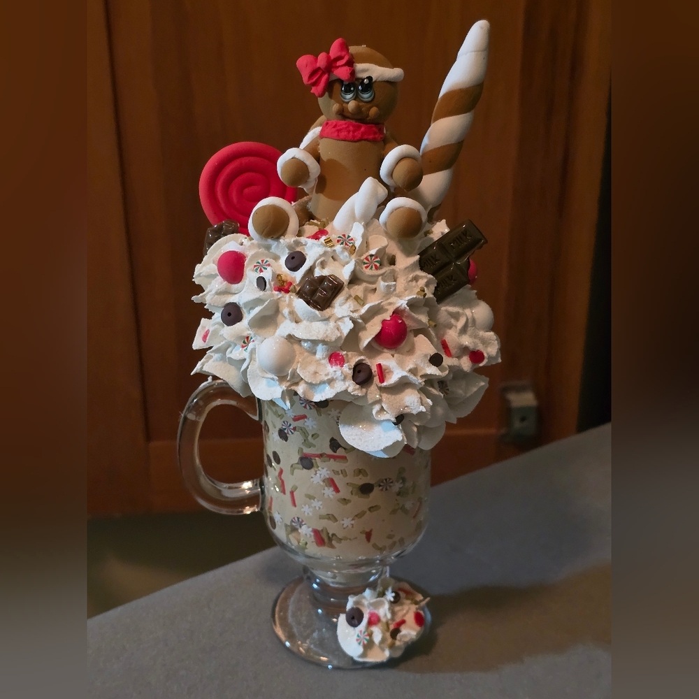 Festive Gingerbread Mug with Whipped Cream Decor